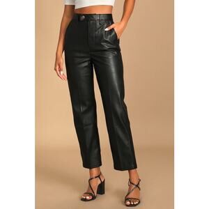 Levi's Premium Math Club Slacks Black Faux Leather High Rise Straight Leg 27‎